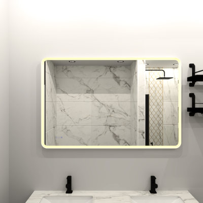 Miroir de salle de bain rectangulaire à DEL à brouillard 48 x 36 - 3000+ lumens, fer blanc, cadre en fer mat à luminosité et réflexion améliorées 3000, réglable pour s'adapter à toutes les humeurs
