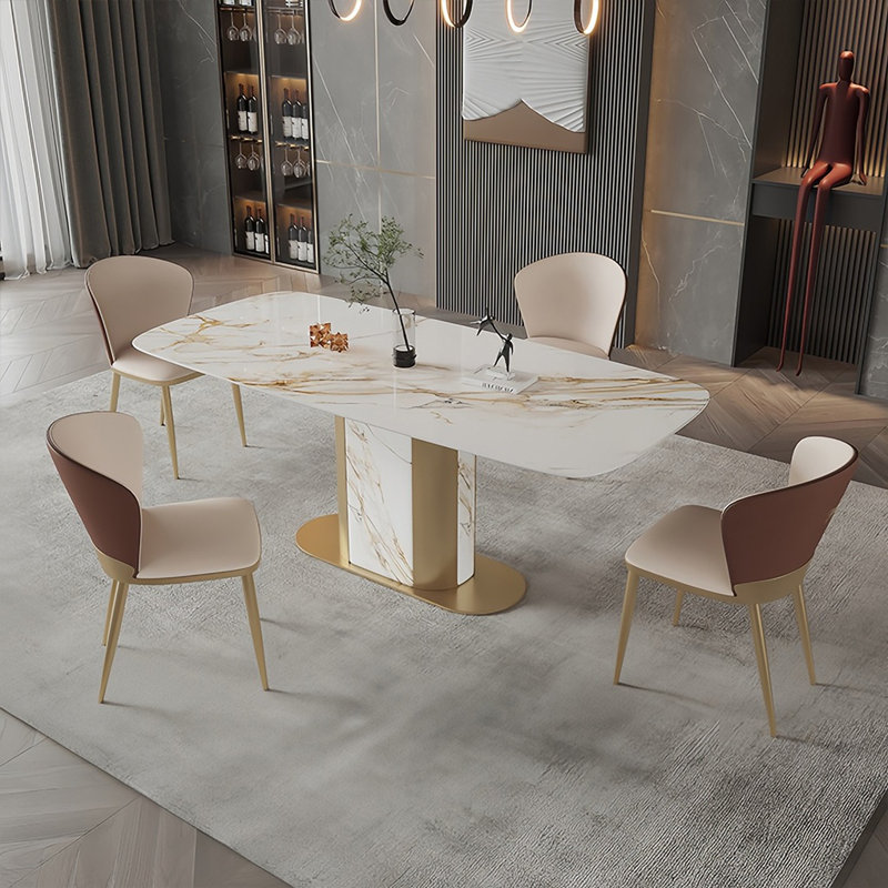 Modern Rectangular Rock Slab Dining Table Sets, 29.5"H x 55.1"L x 31.5"W