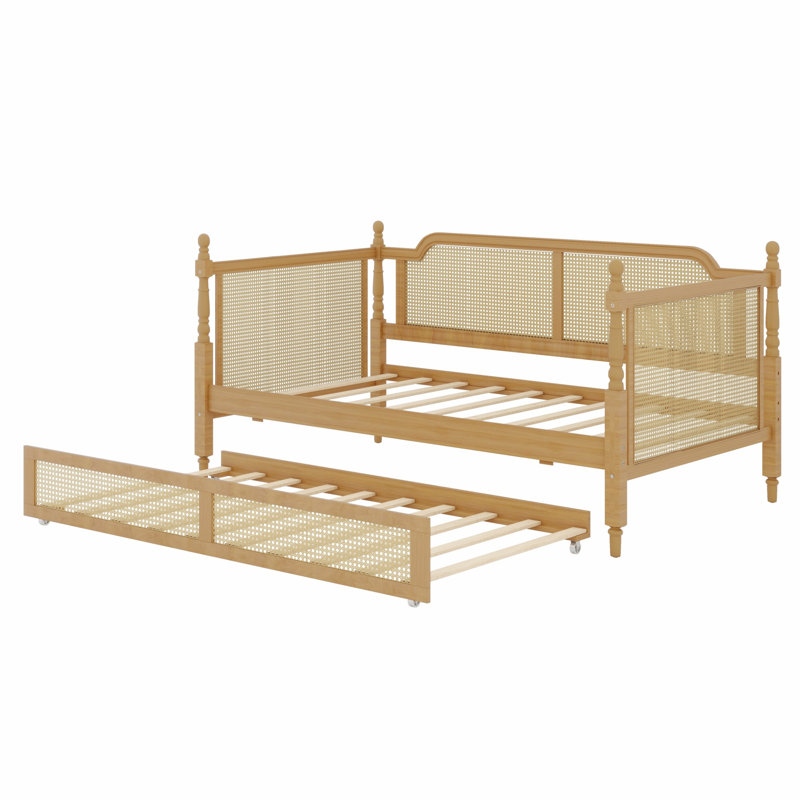 Minimalist Rattan Daybed with Trundle, Antique Walnut