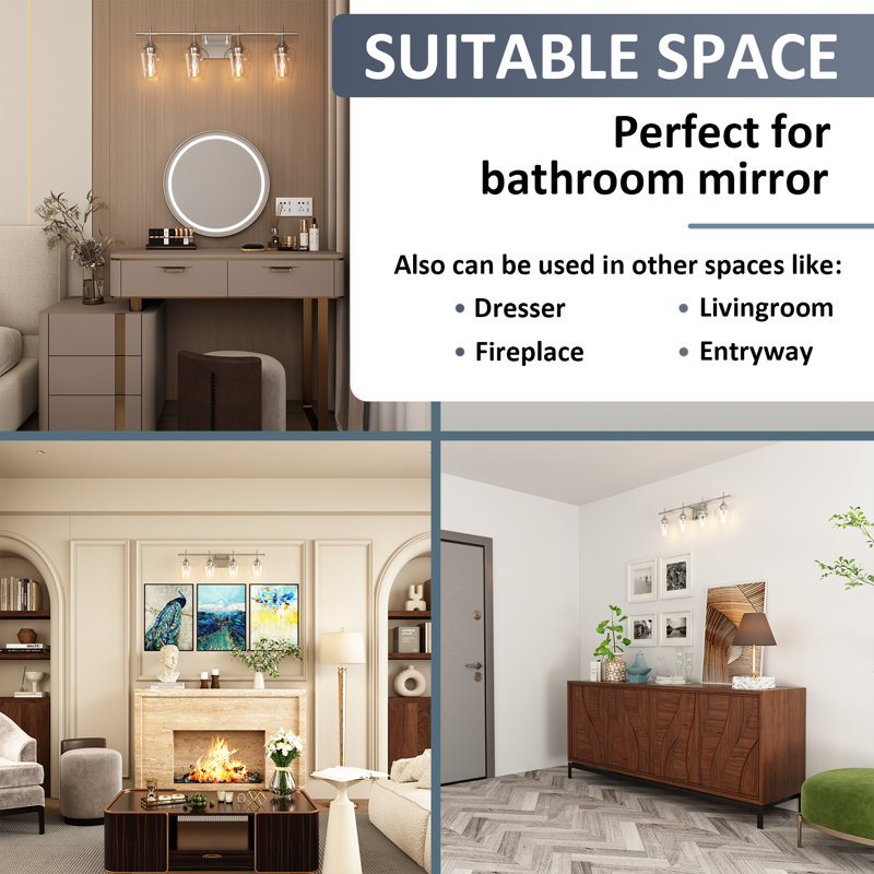 Siordia Vanity Light, Brushed Nickel, 29" W, 4 Lights