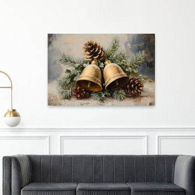 «Golden Christmas Bells», impression de paysage de pin rustique traditionnel abstrait d'hiver