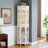 Corner Curio Cabinet With 4 Adjustable Tempered Glass Shelves And Lighting System, Solid Wood Legs,Acrylic Mirrored Back Panel(E26 Light Bulb Not Included)-1391417461
