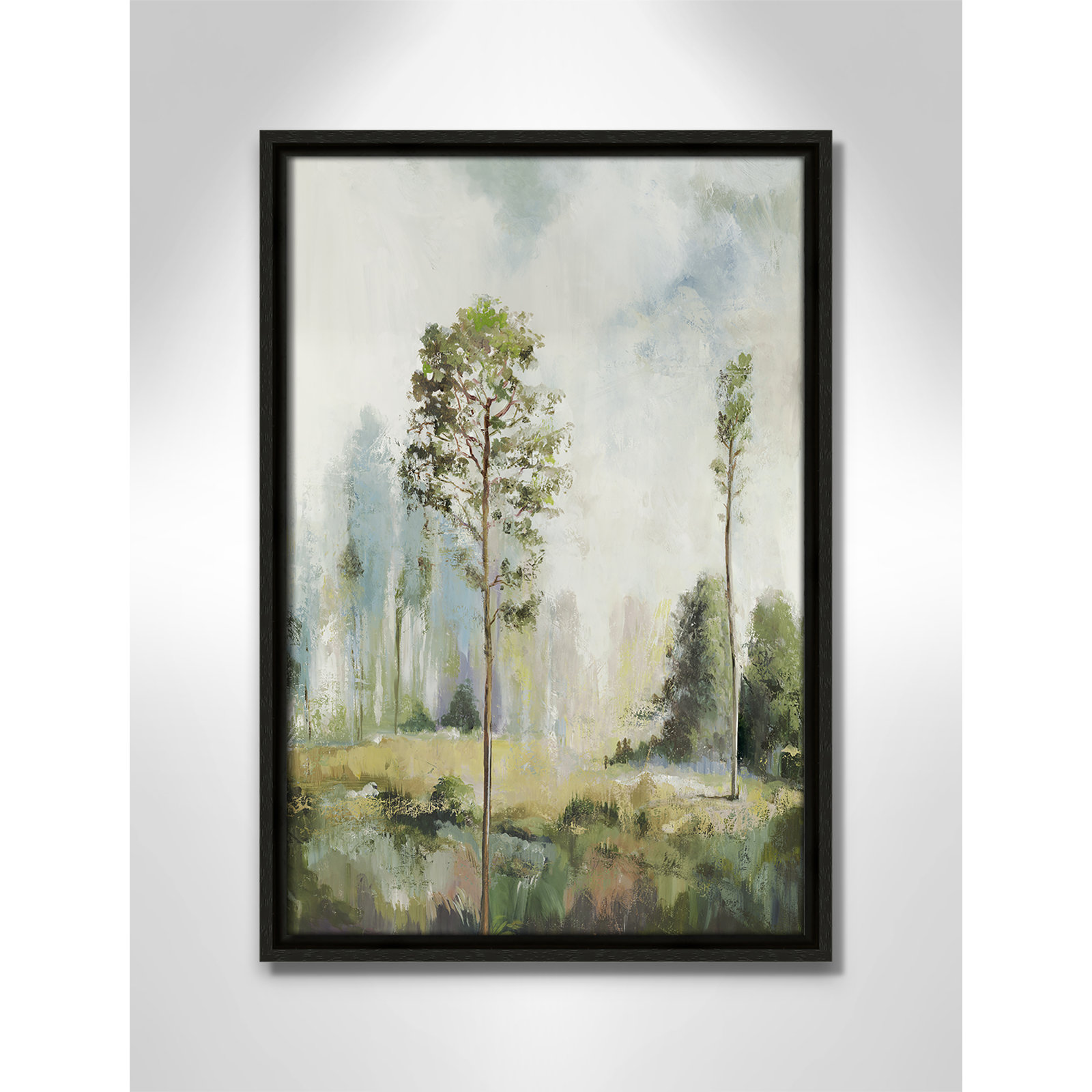 Tall Green Trees I by Teton Pearce - Floater Frame Print on Canvas, 19.5" H x 13.5" W, Espresso