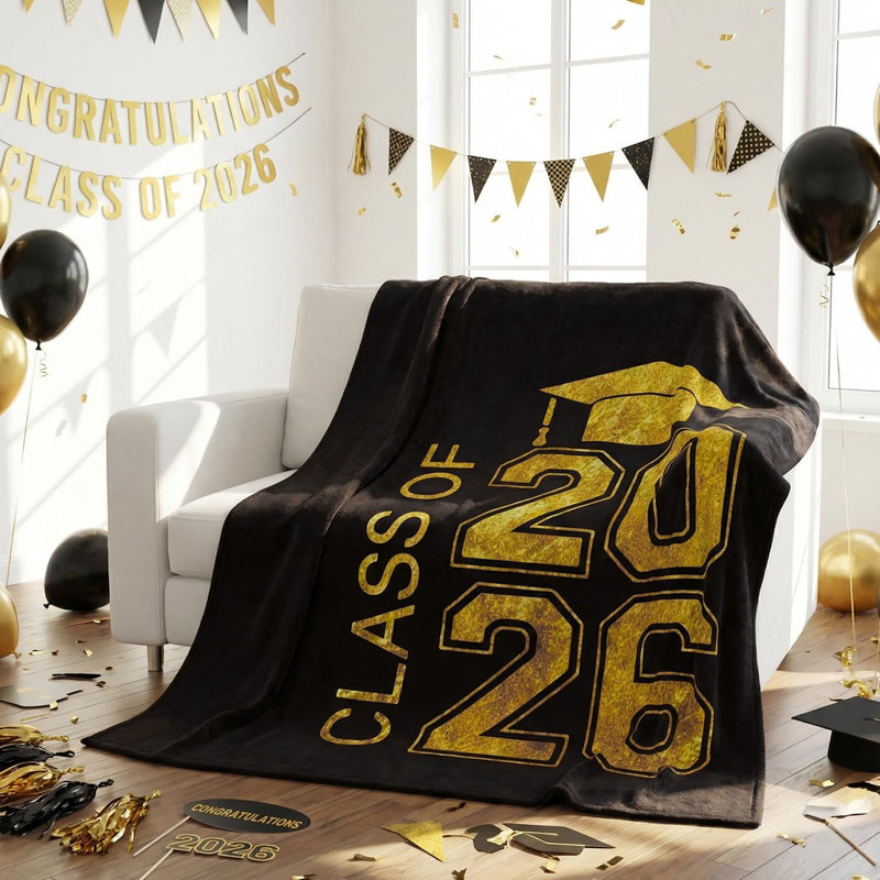 Jeté en flanelle de graduation, couvertures en molleton doux, pelucheux et pelucheux pour les cadeaux idéaux pour les diplômés de la classe 2026, 50 x 60