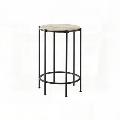 Round Accent Table with Cream Stone Laminate and Black Metal Legs