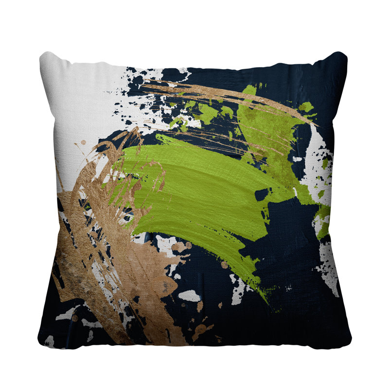 Wintta Abstract Outdoor Reversible Throw Pillow, 17W" x 17H", Chartreuse/Navy Blue/Gold 