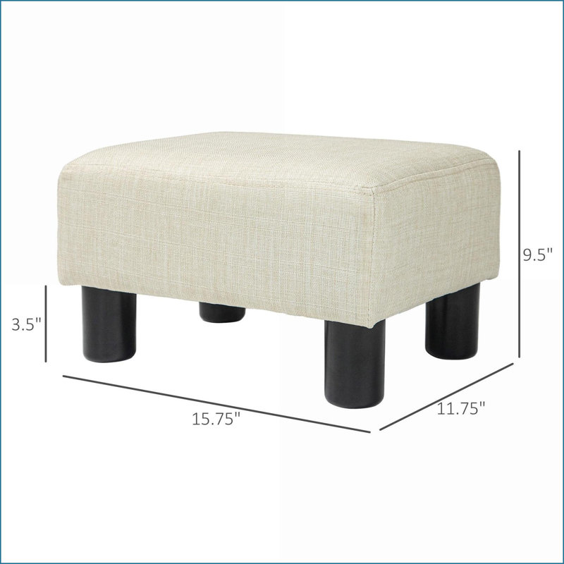 Ottoman Small Cube Foot Rest, Beige Linen-Touch Fabric for Living Room | Wood Frame | Lightweight, Beige