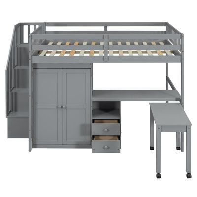 Loft Bed with Desk, Drawers, Bookshelf, Stairs & Wardrobe – Space-Saving All-in-One Bed for Kids & Teens,