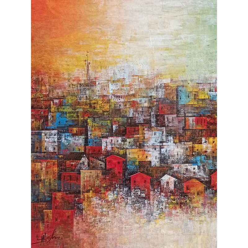 Ville natale | Acrylique sur toile | Peinture de M. Singh