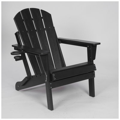 Chaise Adirondack pliante en PEHD avec porte-gobelet double - Chaise de jardin d'extérieur résistante aux intempéries pour le jardin, noir