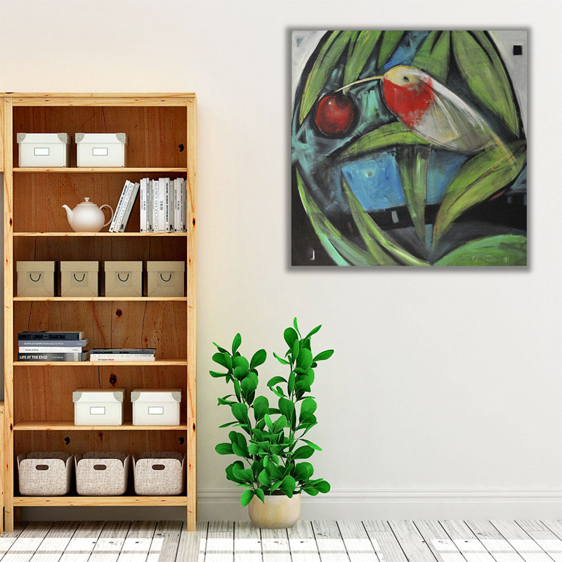 Humming Bird And Cherry - reproduction d'art sur toile, H 40 po x l 40 po