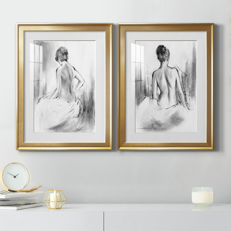 «Soft Silhouette V», ensemble de 2 reproductions sur toile, H 18,5 po x l 49 po, Impression encadrée avec passe-partout, Doré