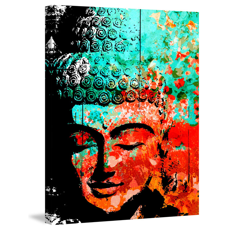 « bouddha green red » par rick martin, reproduction d’art sur toile tendue, H 48 po x l 40 po x P 1,5 po