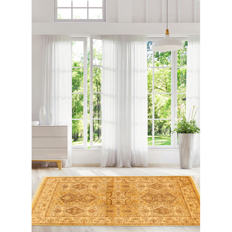 Tapis décoratif en laine noué à la main de conception persane et unique noué à la main new age paki 18/20 jaune clair 4 pi 1 po x 6 pi 2 po