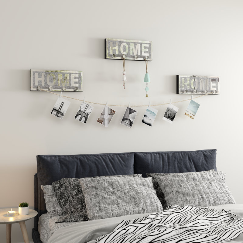 Porte-clés mural fait main avec miroir, Lettre Home