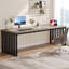 Bureau d'ordinateur double 78,74 pouces pour 2 personnes - poste de travail industriel extra long avec structure en métal robuste, grande table d'étude double pour bureau à domicile, finition grise et noire-1209591260