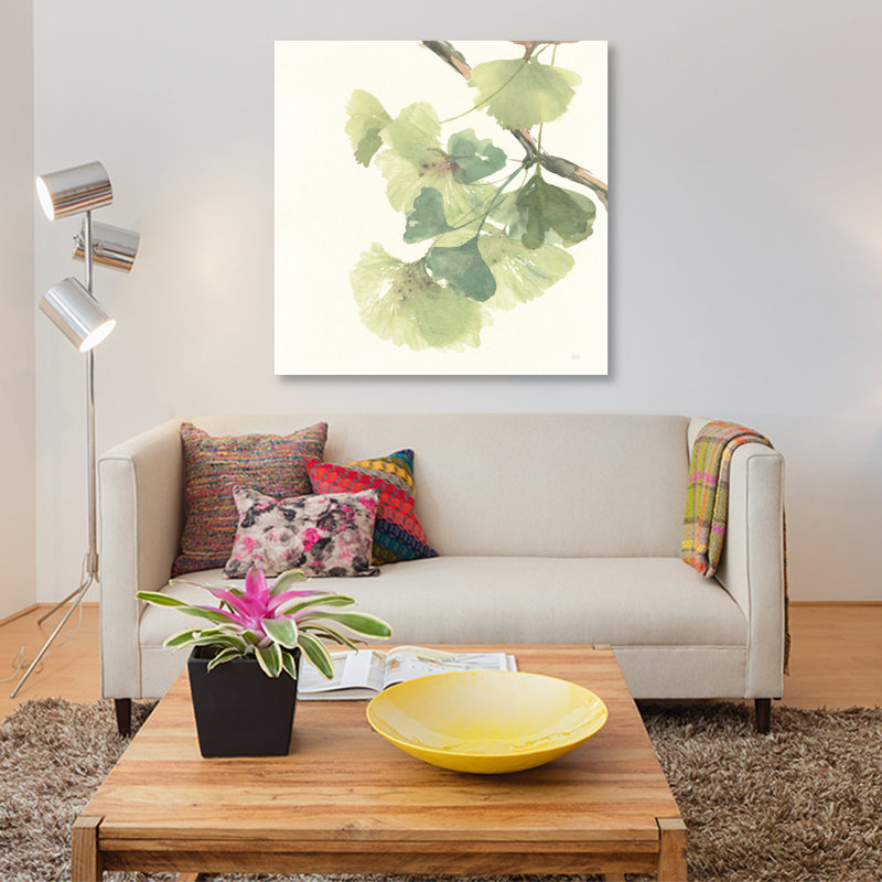«Light Gingko Leaves II», reproduction d'art sur toile, H 37 po x l 37 po x P 1,5 po, Toile tendue, Pas de tapis