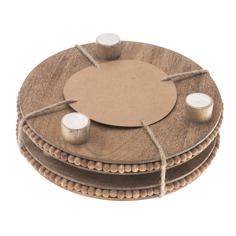 Ensemble de 2 sous-plat rond en bois de manguier