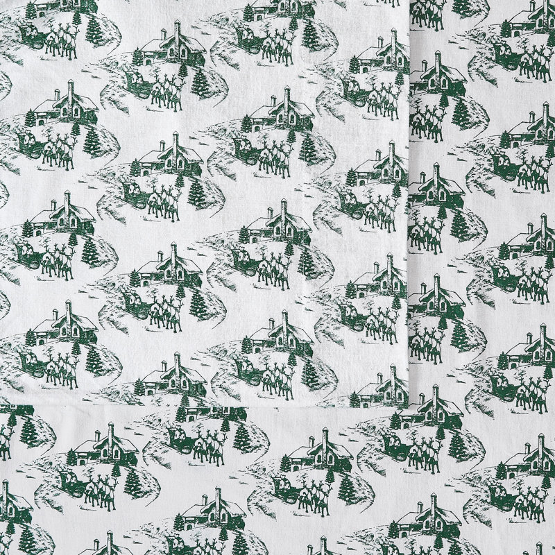 Truly Soft Festive Cottage Toile Cotton Flannel Sheet Set, Full Sheet Set with 2 Pillowcases