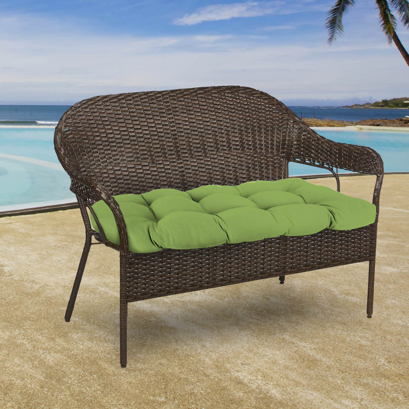 Sunbrella 44" x 18" Contoured Outdoor Wicker Bench Cushion, Canvas Gingko