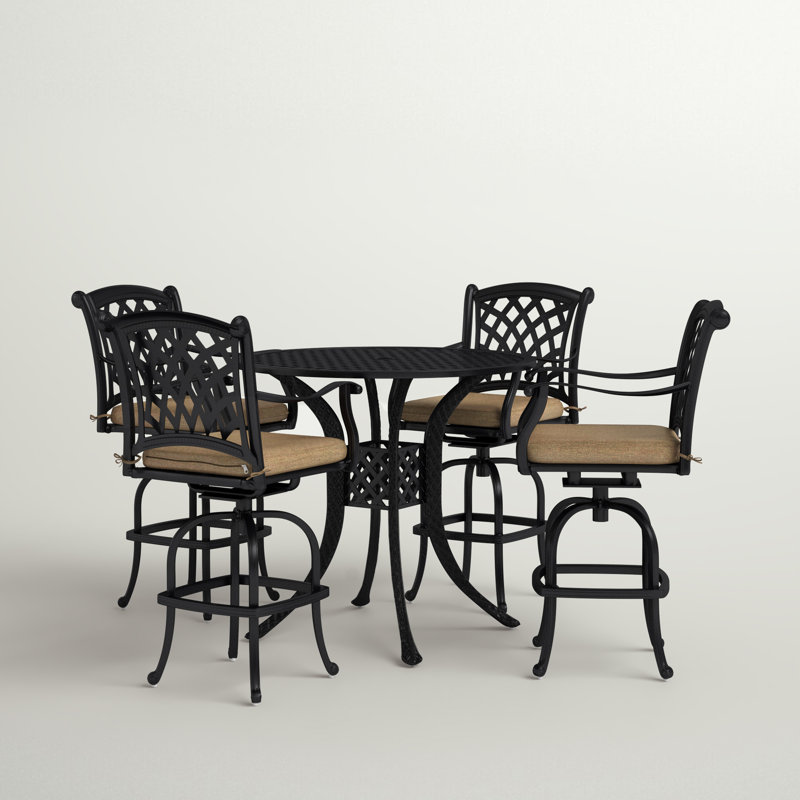 Channahon 5-Piece Patio Bar Set with Cushions and 42'' Round Bar Table