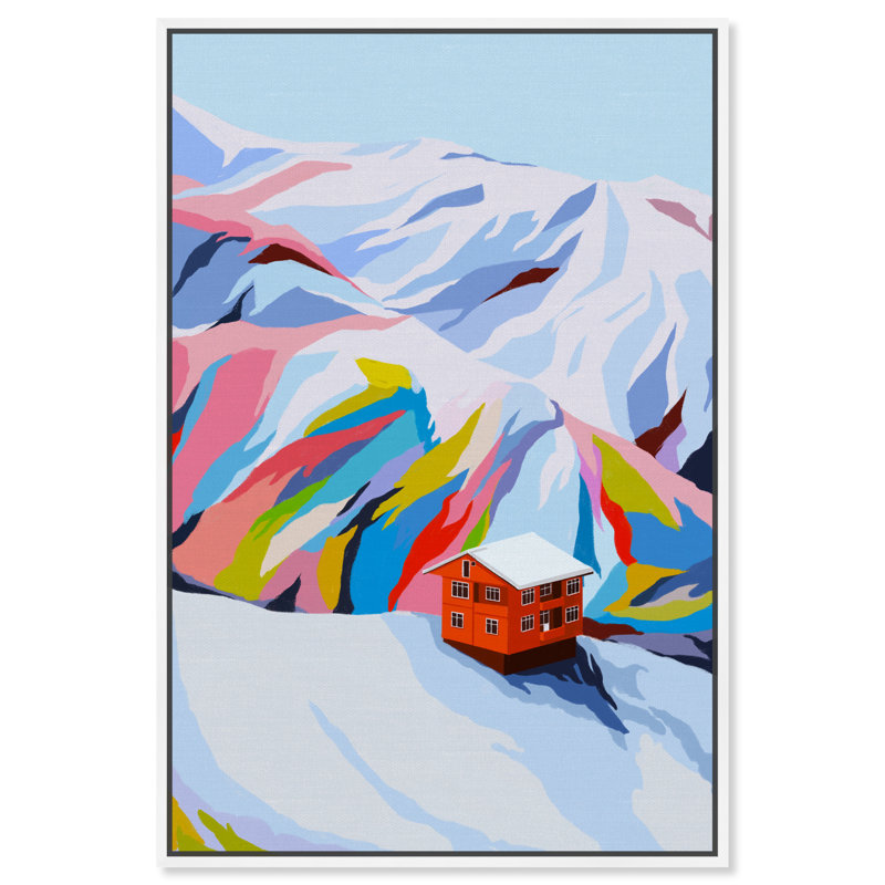 «Colorful Ski Village», reproduction d'impression sur toile, Toile blanche encadrée, H 36 po x l 24 po