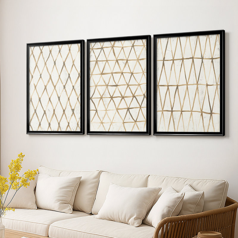 «Neutral Lattice I», toile tendue sur mesure avec châssis, 3 pièces, Noir, H 21 po x l 30 po