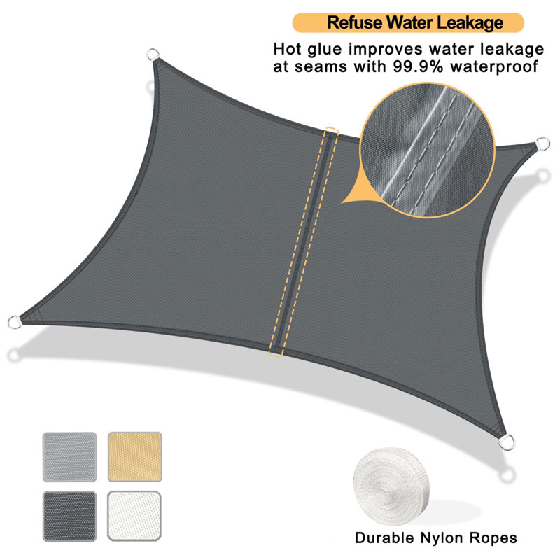 Waterproof Rectangle Shade Sail, 10 ft x 10 ft, Dark Gray
