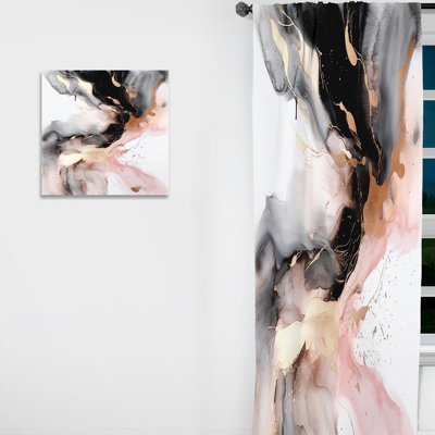 Rose, noir, éclaboussure de marbre I - Rideau de marbre abstrait - Velours obscurcissant - 1 panneau