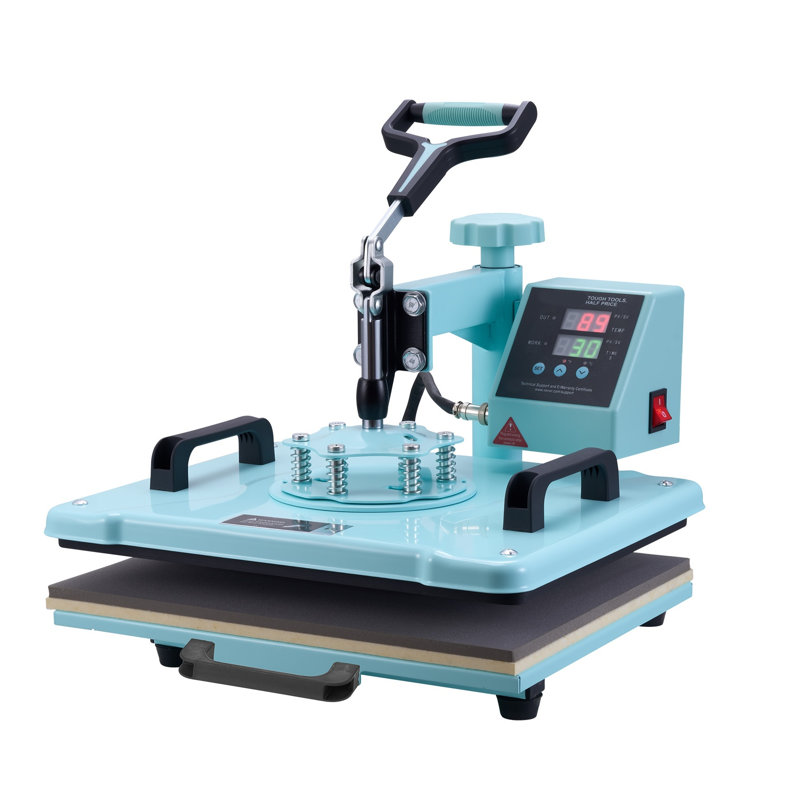 Blue 2-in-1 Heat Press Machine with Hat Attachment, 12" x 15" Swing-Away Digital Transfer Press for T-Shirts and Caps