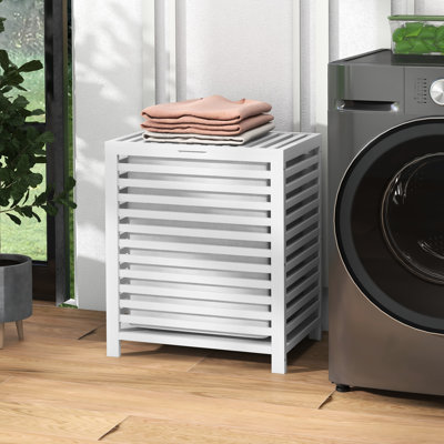 White Laundry Hamper With Lid And Detachable Inner Bag, 19.75X14.25X23.5 Inches, Space For Neat Clothes Removable Liner, White, Organized Dirty