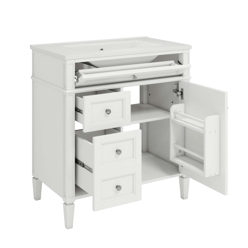 Meuble-lavabo de 30 po avec lavabo supérieur, meuble-lavabo moderne avec 2 tiroirs et tiroir escamotable, meuble-lavabo simple