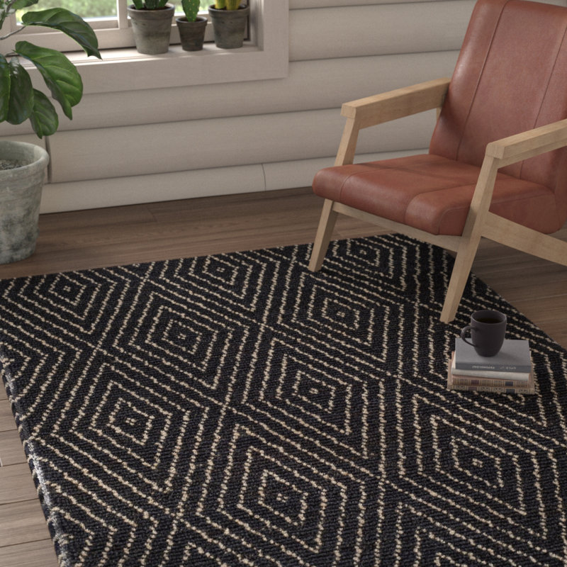Tapis noir en jute / coton tissé à la main Wilmore, Rectangle 4pi x 6 pi