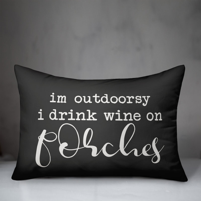 Textual Outdoor Reversible Throw Pillow, Charcoal