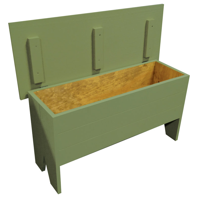 Banc de rangement en bois massif Kalki, Vieux sauge, H 18,5 po x l 36 po x P 14,5 po