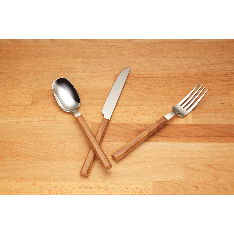 Henley Medium Wood and Stainless Steel 16-Piece Flatware Set