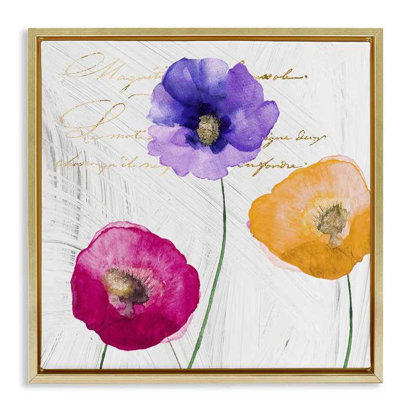 Cadre flottant Le Jardin Poppies, design par Sophie 6, H 18 po x l 18 po, Cadre flottant métallique doré