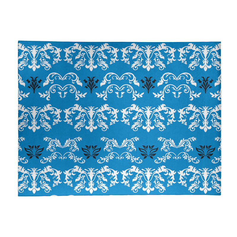 Tapis damassé bleu / blanc, Rectangle 9 pi x 12 pi