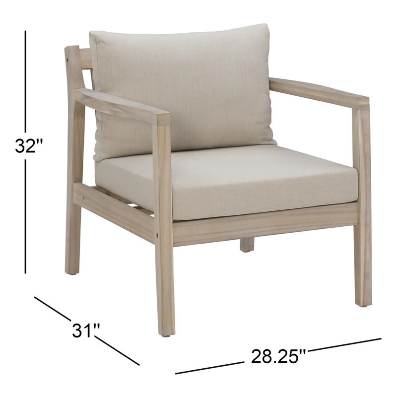 Chaise d'extérieur en bois d'acacia avec coussins Amina, Beige performance