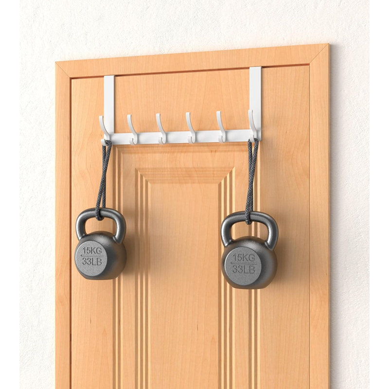 Crochet au-dessus de la porte avec accoudoirs de 7 pouces, organisateur de porte-serviettes robuste pour la salle de bain, assemblage sans outil, s'adapte aux portes standard de 1-3 / 4 pouces, finition blanche résistante à la rouille