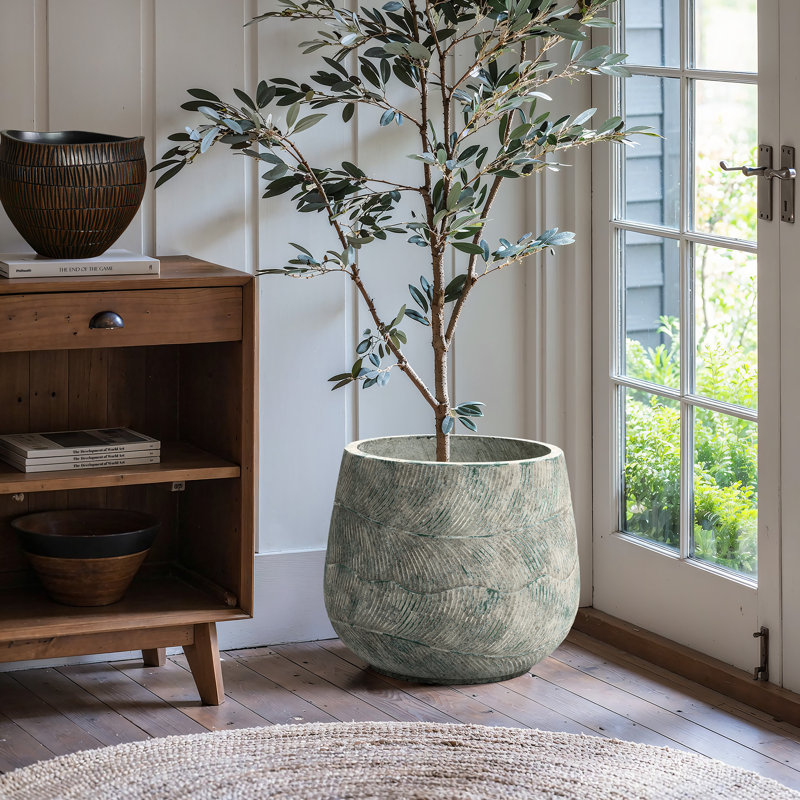 Rustic Distressed  Multi-Color Cement Round Planter, Indoor and Outdoor, 15" H x 18.3" W x 18.3" D