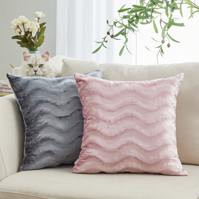 Plush Velvet Wave Throw Cushion (Set of 4 Pillow Covers Only), Gray