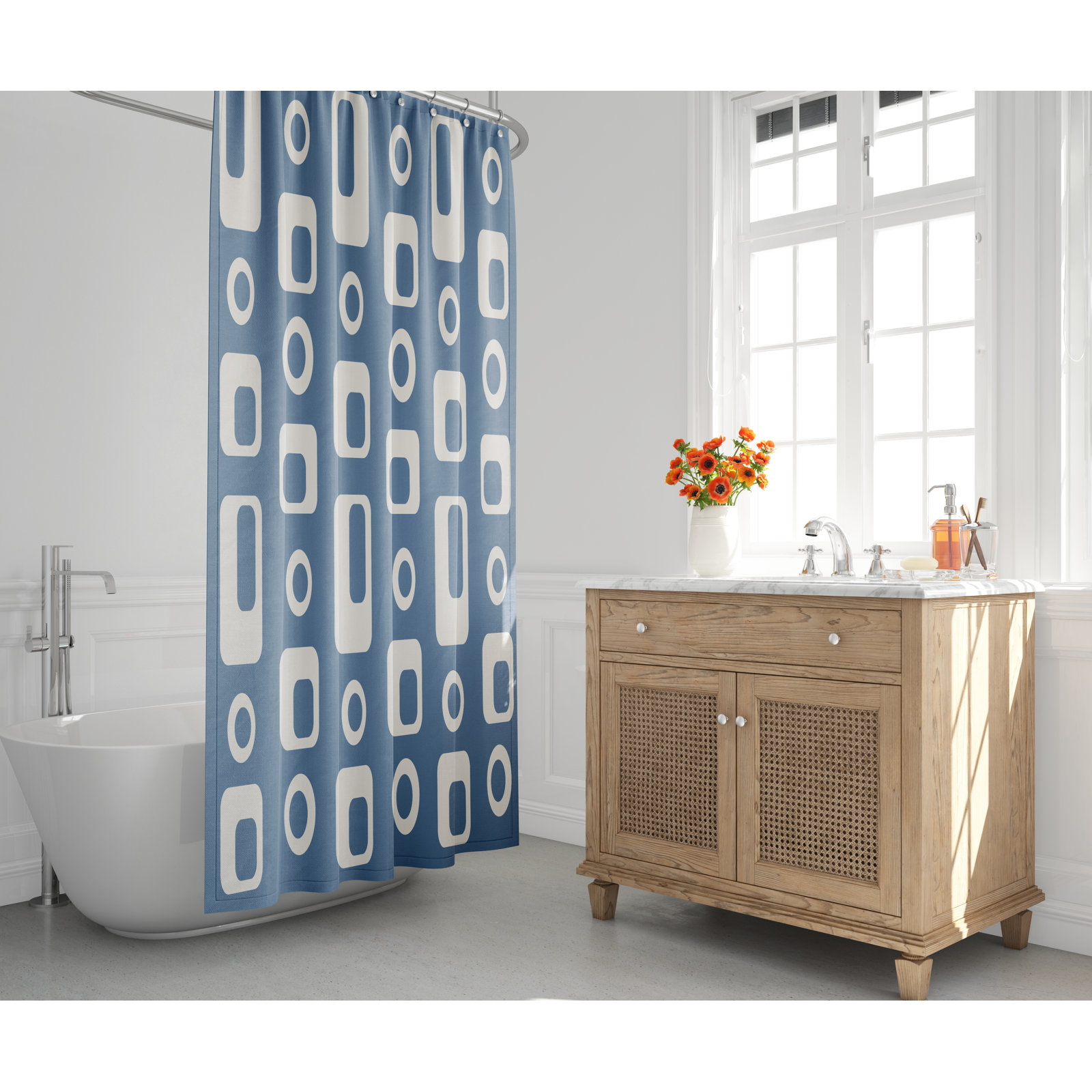 Mette Mid-Century Shower Curtain, Blue