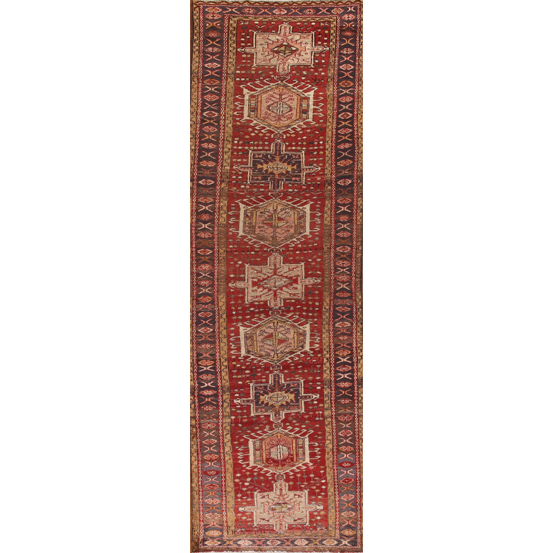 Geometric Red   Runner Rug 3x13