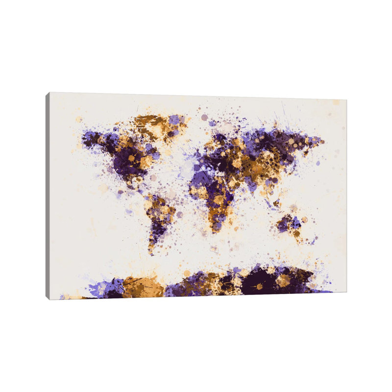 Paint Splashes World Map by Michael Tompsett - Wrapped Canvas Gallery-Wrapped Canvas Giclée, 20.32 cm H x 30.48 cm W