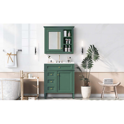 Ensemble de meuble-lavabo à une cuve moderne avec tiroirs et armoire à miroir Modern