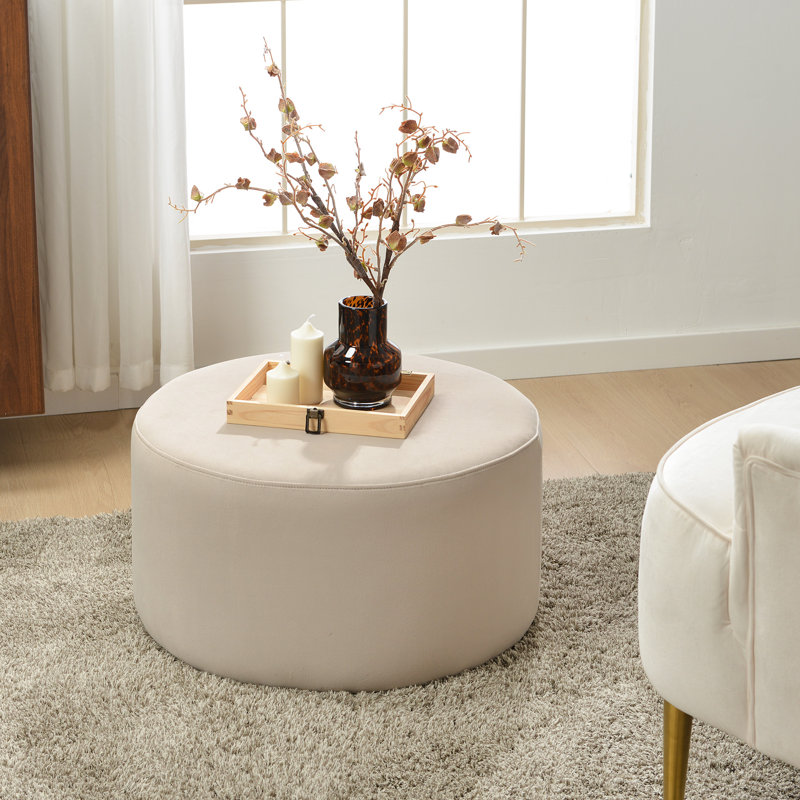 Brichelle 24'' Wide Modern Round Upholstered Ottoman, Gray Velvet