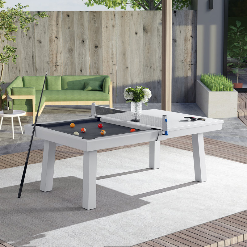 Table de billard d'extérieur / d'intérieur en ardoise avec dessus de salle à manger et accessoires Oasis, Blanc