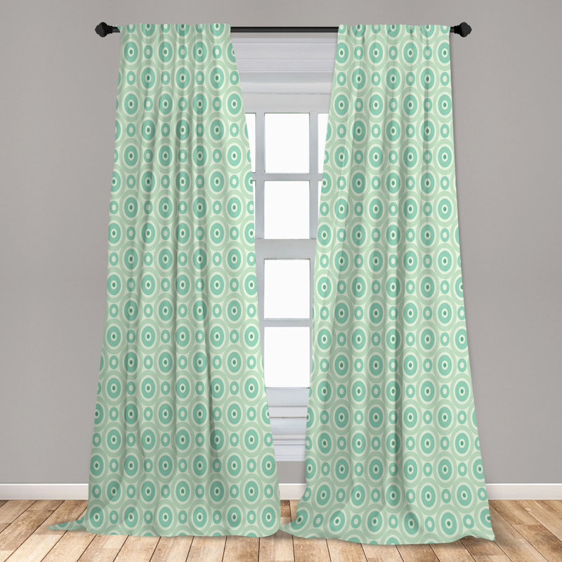 Mint and Pale Green Vintage Pattern Rod Pocket Curtains, 28" x 84"