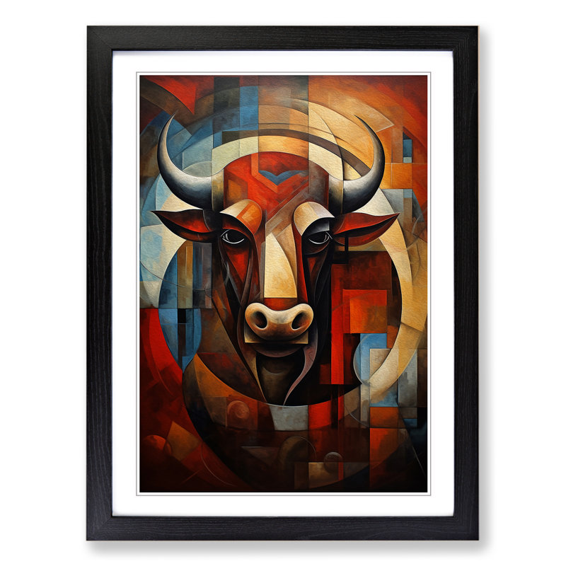Taurus Zodiac Cubism Art - Framed Print, Black Framed, 46cm H x 34cm W
